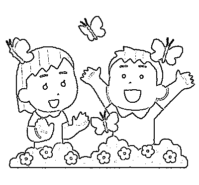 蝶と遊ぶ子供のイラスト