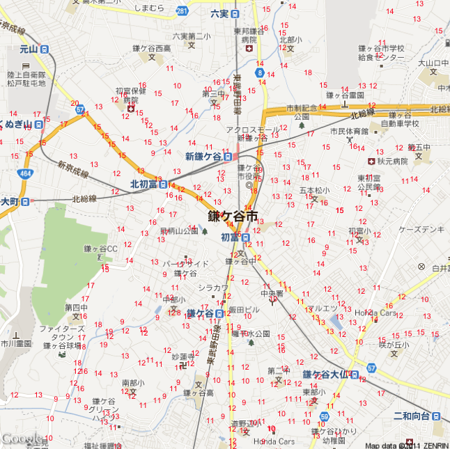 鎌ケ谷市通学路放射線量マップRgoogleMaps版